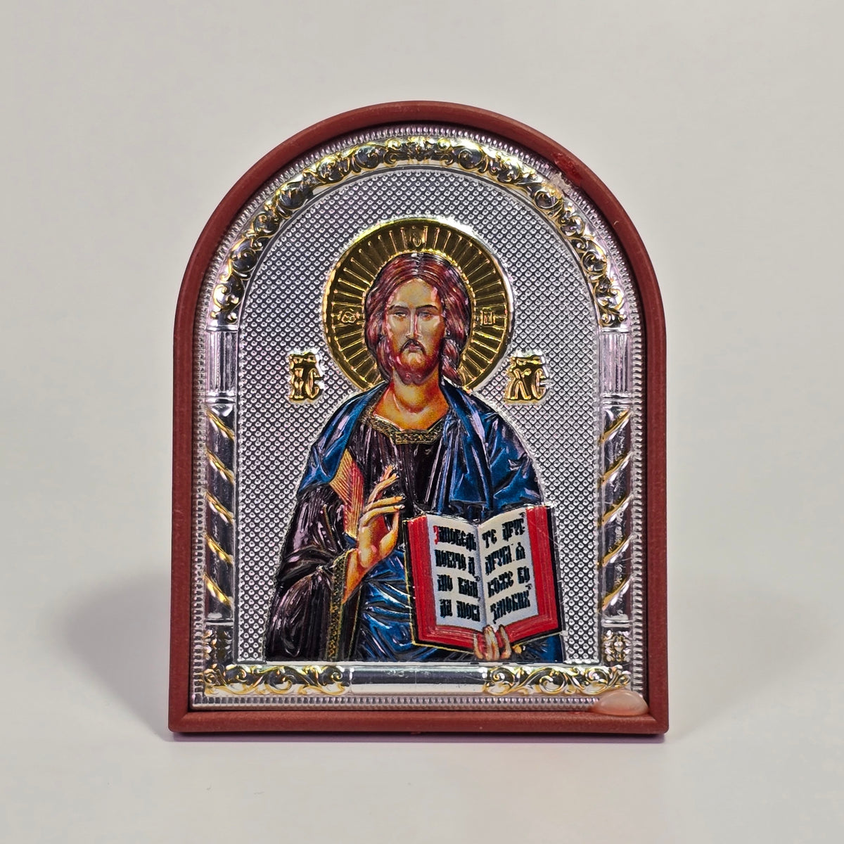 Jesus Christ the Pantocrator Colored Silver & Gold-Plated Icon
