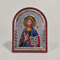 Jesus Christ the Pantocrator Colored Silver & Gold-Plated Icon
