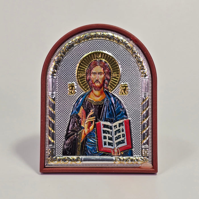 Jesus Christ the Pantocrator Colored Silver & Gold-Plated Icon