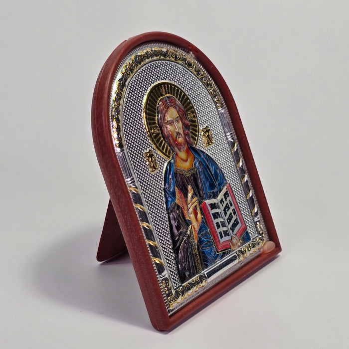 Jesus Christ the Pantocrator Colored Silver & Gold-Plated Icon