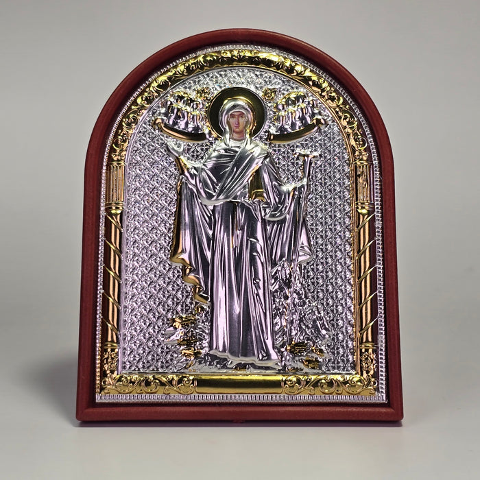 Holy Theotokos “Guardian of the Holy Mountain” Silver &amp; Gold-Plated Icon