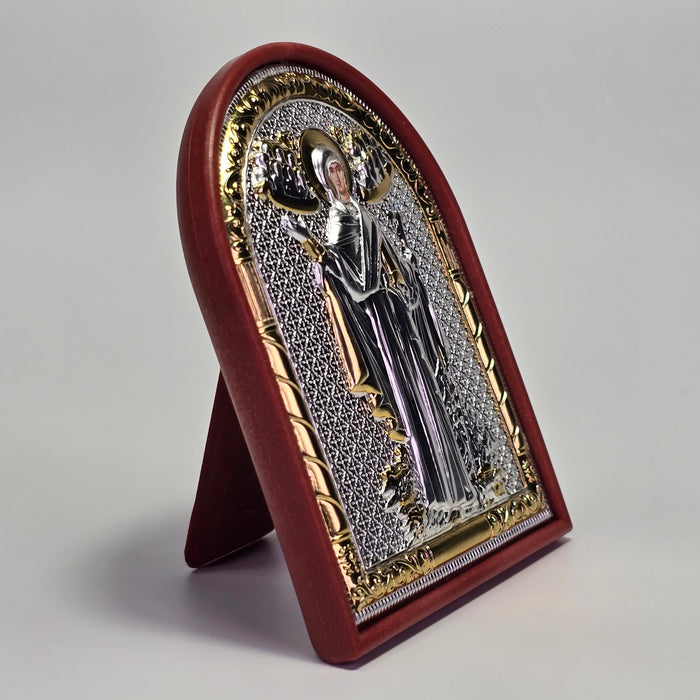 Holy Theotokos “Guardian of the Holy Mountain” Silver &amp; Gold-Plated Icon