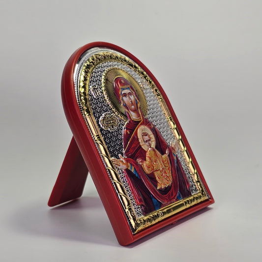 Theotokos “Our Lady of the Sign” Colored Silver & Gold-Plated Icon