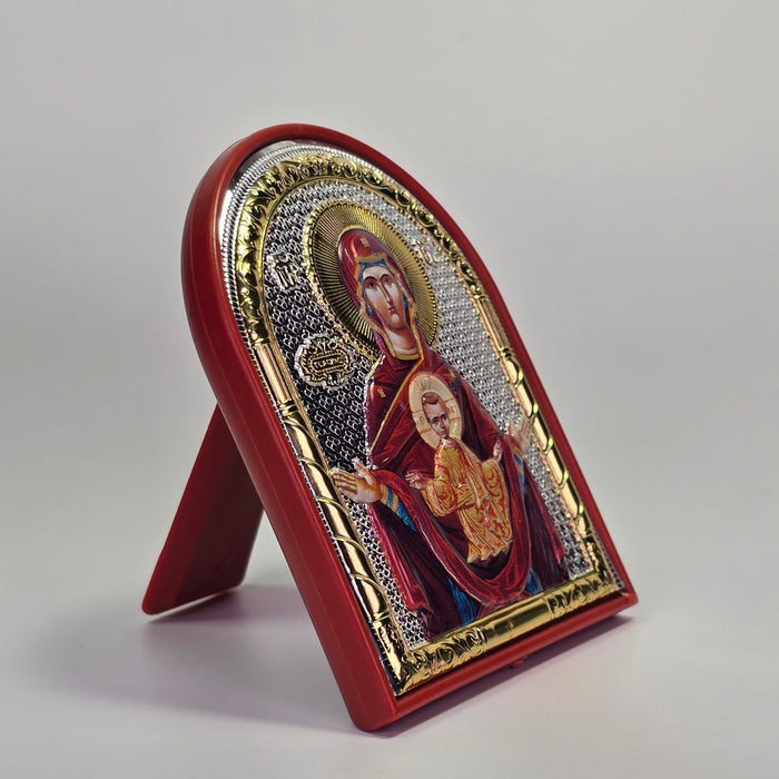 Theotokos “Our Lady of the Sign” Colored Silver & Gold-Plated Icon