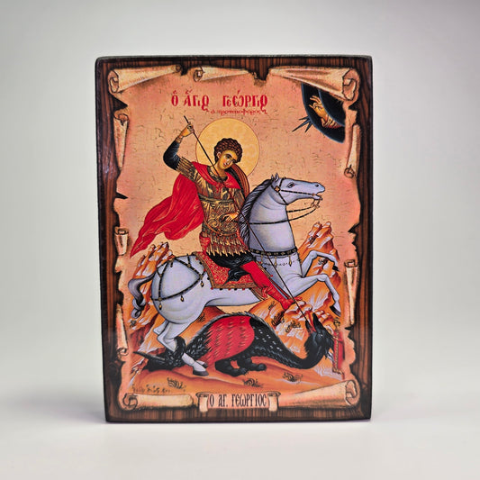 Saint George the Dragon Slayer Byzantine Icon – Made in Greece