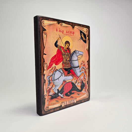 Saint George the Dragon Slayer Byzantine Icon – Made in Greece