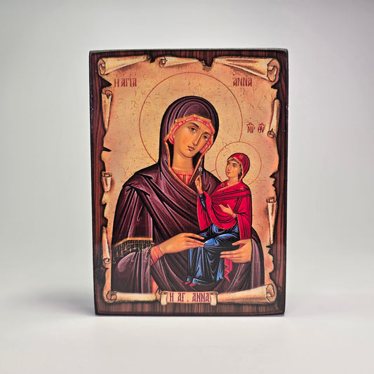 Saint Anna with the Theotokos Byzantine Icon – Made in Greece