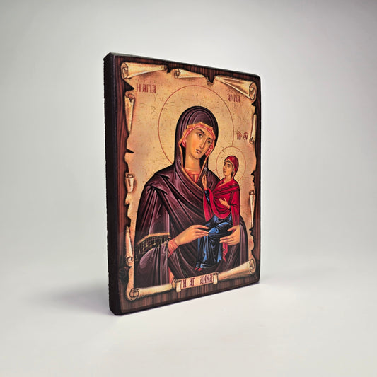 Saint Anna with the Theotokos Byzantine Icon – Made in Greece