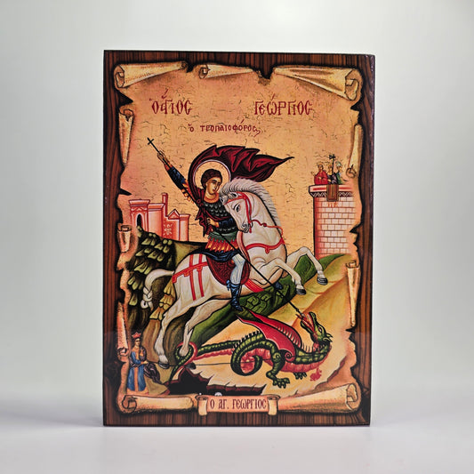 Saint George the Dragon-Slayer Byzantine Icon – Made in Greece