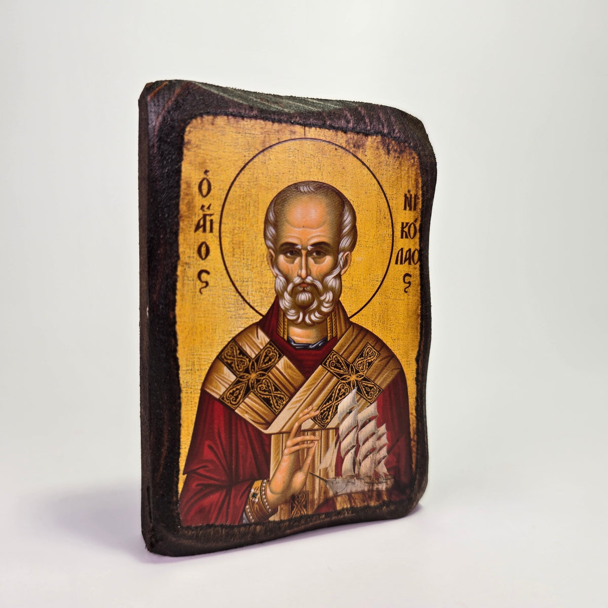 St. Nicholas Byzantine Icon – Handcrafted in Greece, Mount Athos
