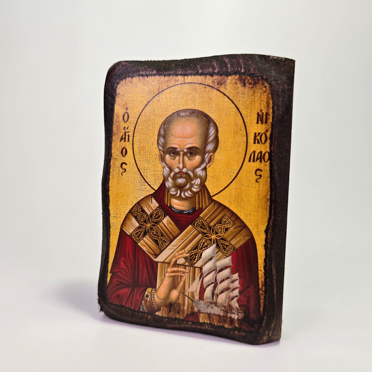 St. Nicholas Byzantine Icon – Handcrafted in Greece, Mount Athos