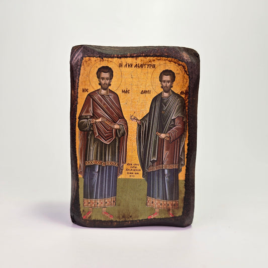The Holy Unmercenaries Kosmas and Damianos Byzantine Icon – Made in Greece