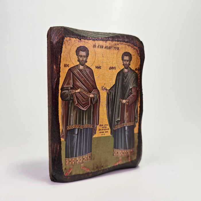 The Holy Unmercenaries Kosmas and Damianos Byzantine Icon – Handcrafted in Greece, Mount Athos