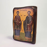 The Holy Unmercenaries Kosmas and Damianos Byzantine Icon – Handcrafted in Greece, Mount Athos