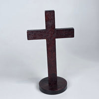 Wooden Standing Orthodox Cross with Gold-Toned Corpus – 10cm