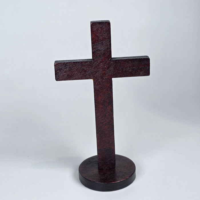 Wooden Standing Orthodox Cross with Gold-Toned Corpus – 10cm