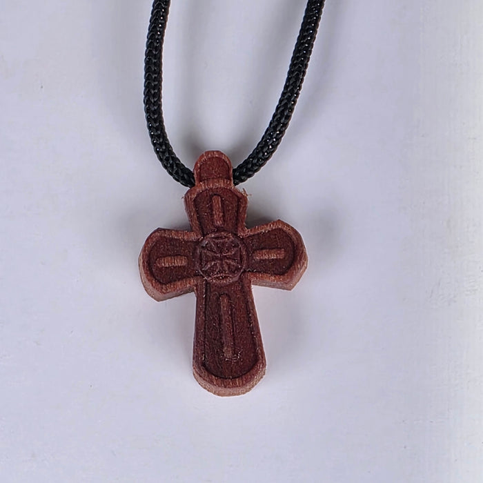 Cross Orthodox Wooden - Small with Bolnuri heart. 2.3 x 1.4 x 0.3 cm