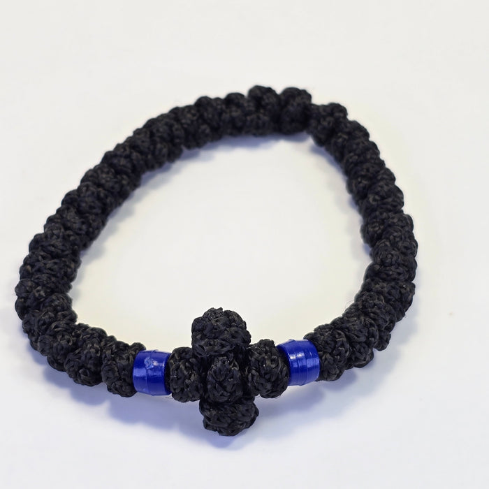 Orthodox Prayer Rope (Komboskini) – 30 Knots with Knotted Cross & Blue Beads - Made on Mount Athos