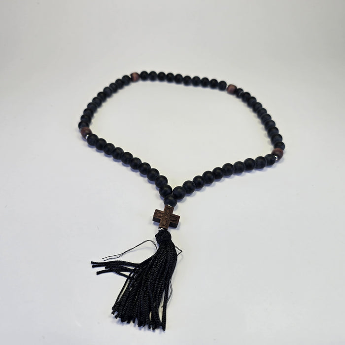 Orthodox Prayer Rope – 55 Beads with Wooden Cross & Tassel - Made on Mount Athos