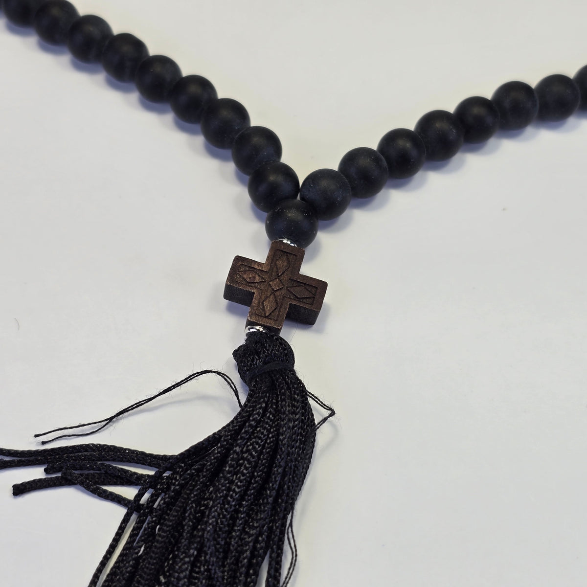 Orthodox Prayer Rope – 55 Beads with Wooden Cross & Tassel - Made on Mount Athos