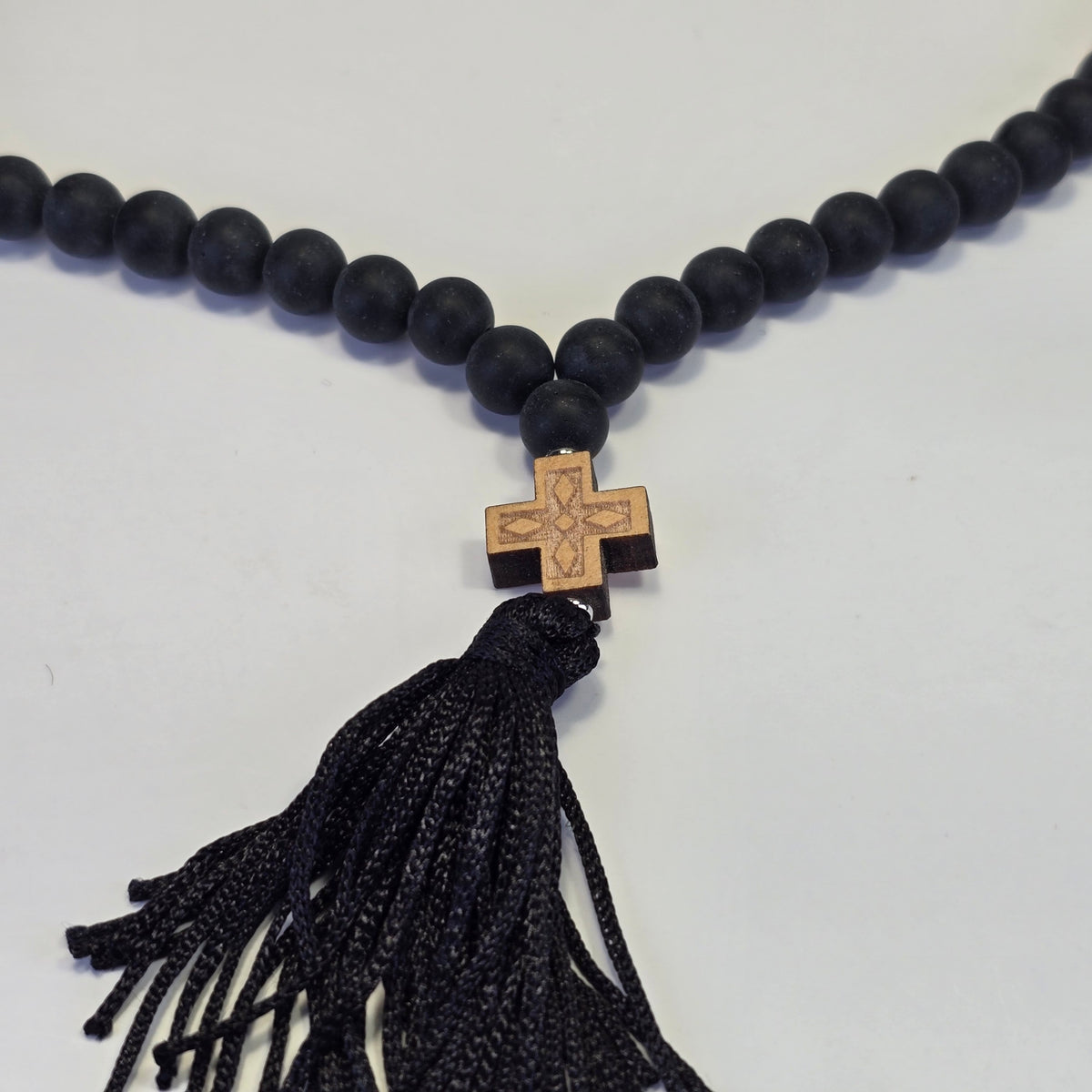 Orthodox Prayer Rope – 55 Beads with Wooden Cross & Tassel - Made on Mount Athos
