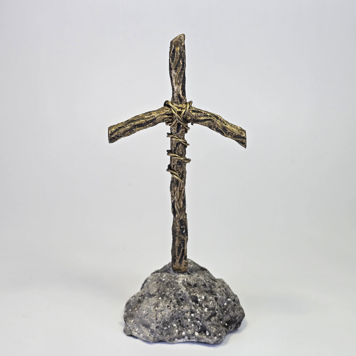 Handcrafted Rustic Home Cross on Stone Base