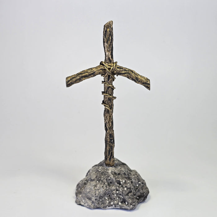 Handcrafted Rustic Home Cross on Stone Base