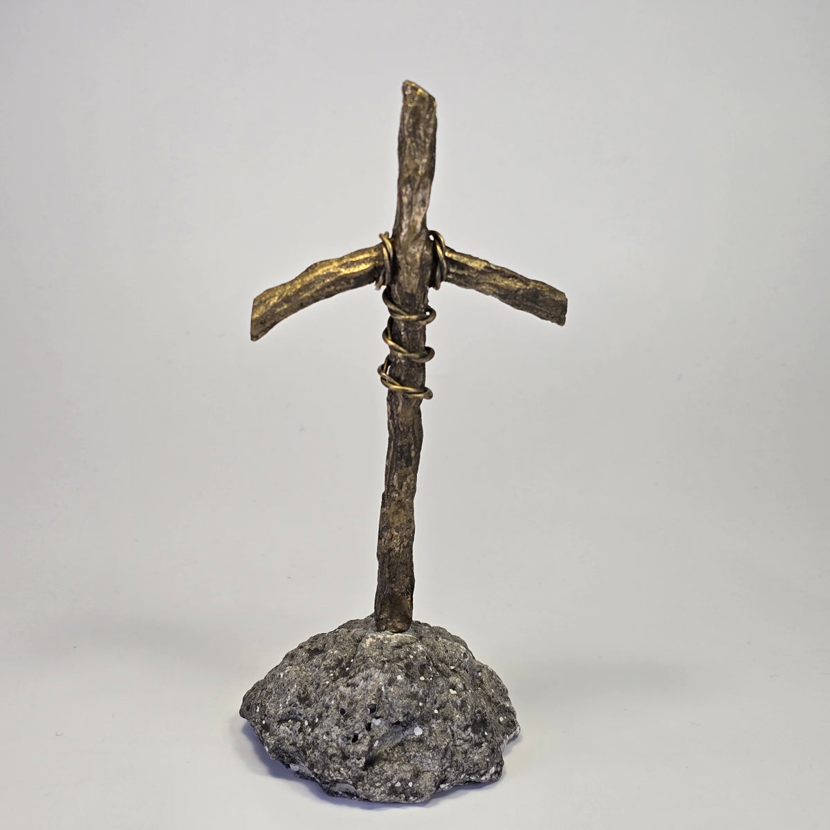 Handcrafted Rustic Home Cross on Stone Base