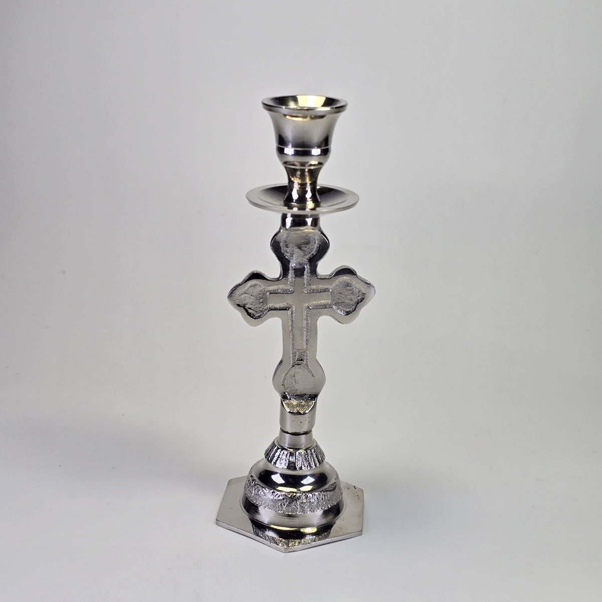 Orthodox Cross Candle Holder – Silver