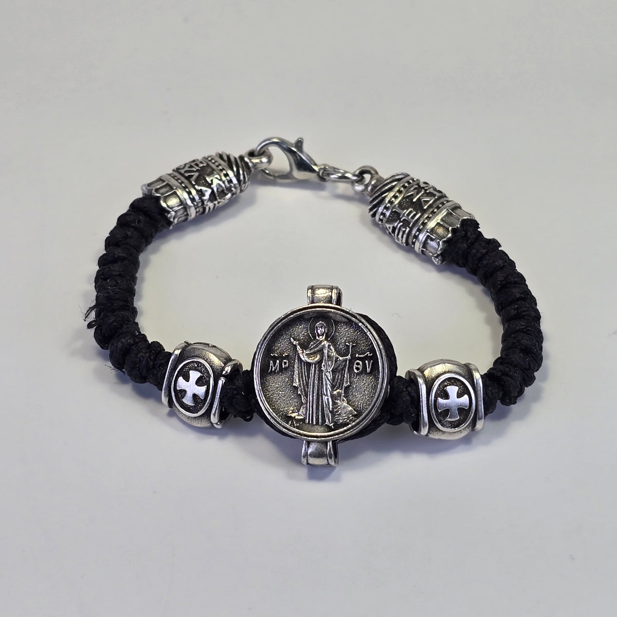 Orthodox Prayer Bracelet with Icon Medallion – Black or Blue Cord (Two Variants)