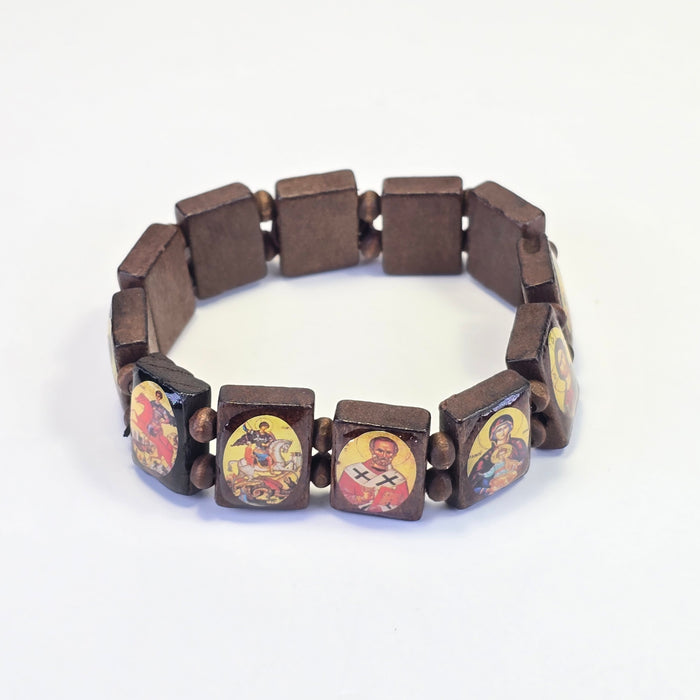 Orthodox Icon Bracelet – Wooden Stretch Bracelet with Sacred Images