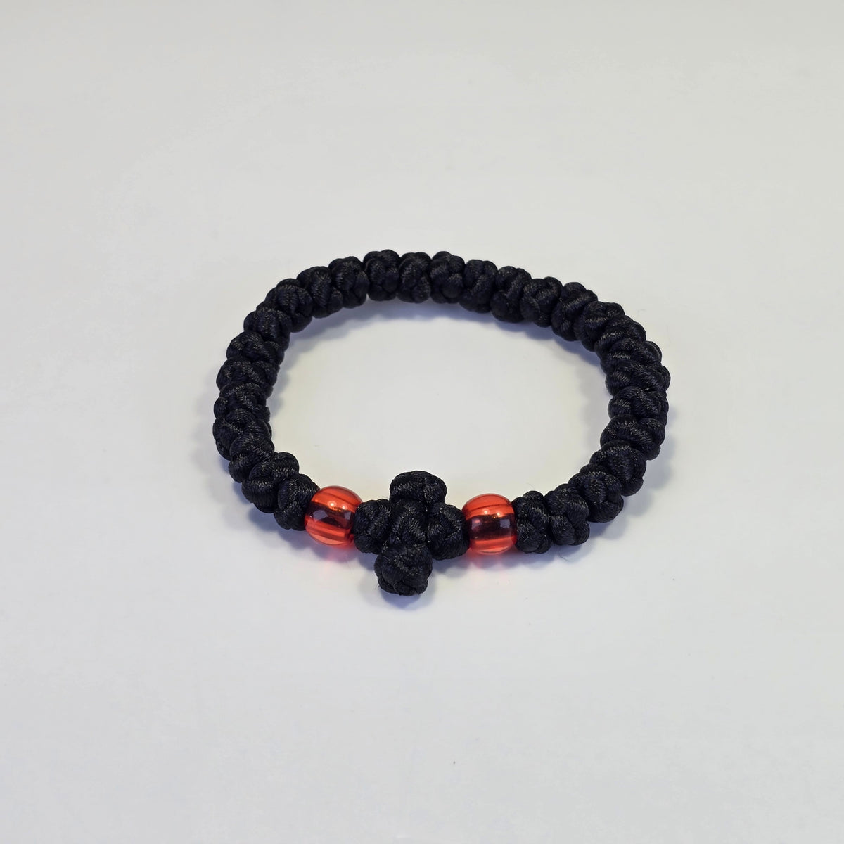 Orthodox Prayer Rope (Komboskini) – 30 Knots with Knotted Cross & Red Beads