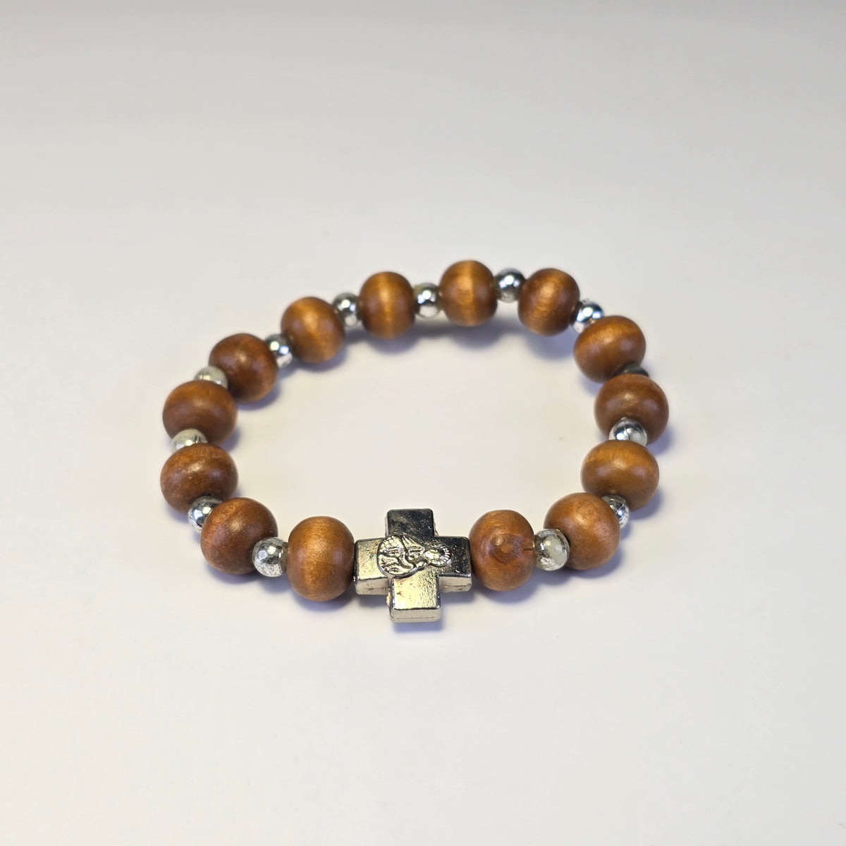 Orthodox Cross Bead Bracelet – Red Stone or Natural Wood (Two Variants)