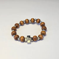Orthodox Cross Bead Bracelet – Red Stone or Natural Wood (Two Variants)