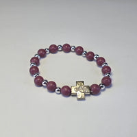 Orthodox Cross Bead Bracelet – Red Stone or Natural Wood (Two Variants)