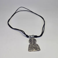 Saint Spyridon Orthodox Icon Necklace – Silver-Tone Metal on Black Cord