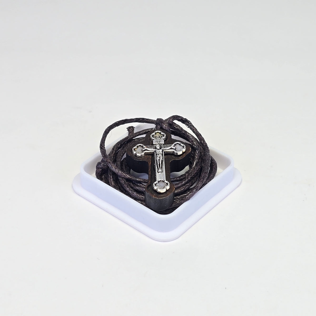 Orthodox Cross Necklace – Wooden Cross with Silver-Tone Crucifix