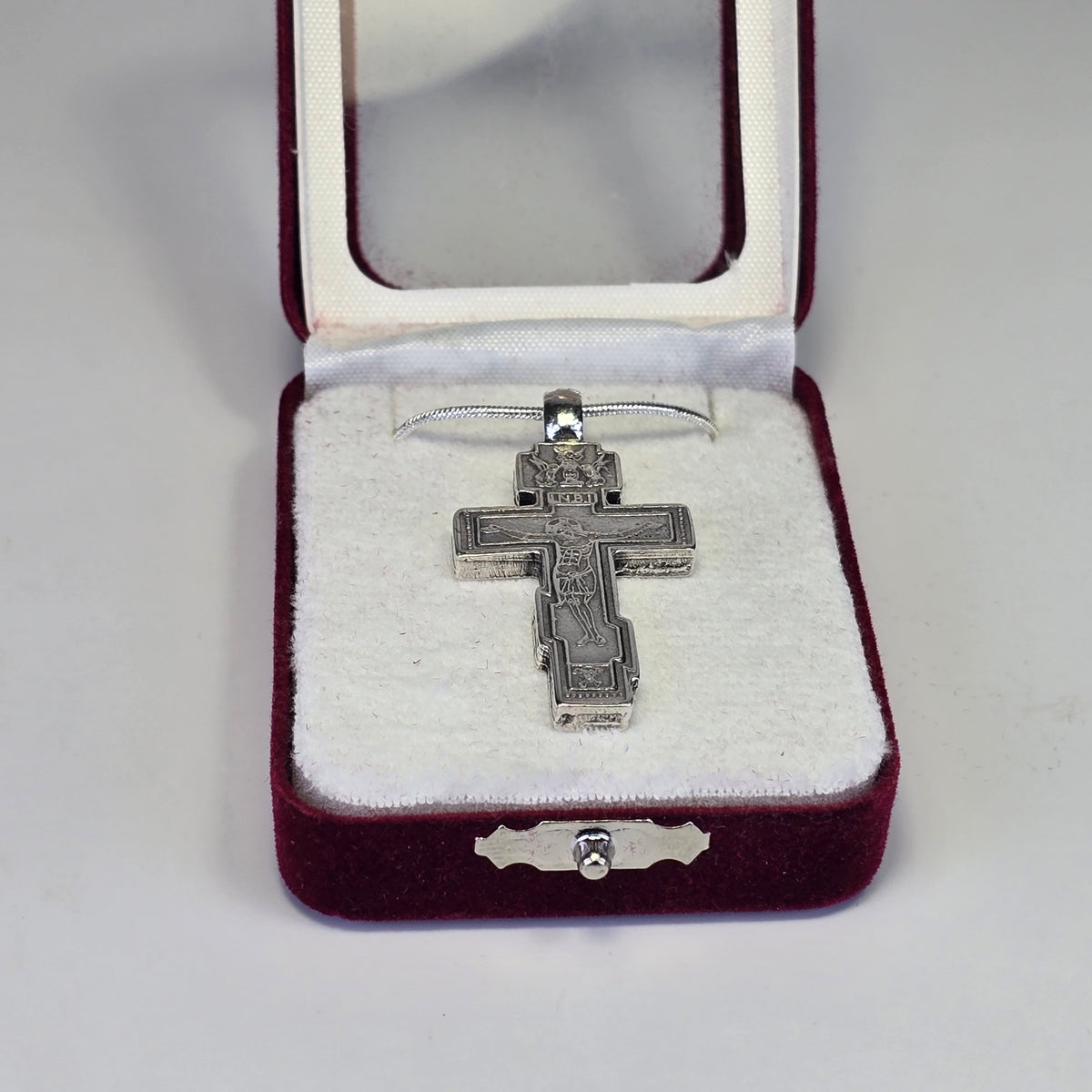 Orthodox Cross Necklace – Silver-Tone Crucifix in Gift Box