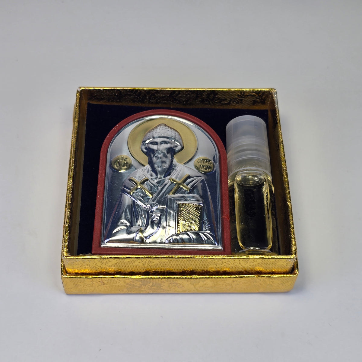 Saint Spyridon Icon & Holy Myrrh Set – Blessing from Corfu (Kerkira)