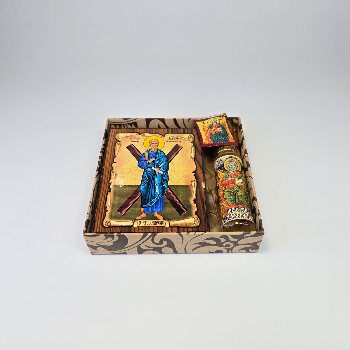 Saint Andrew Devotional Blessing Set – Icon & Holy Myrrh from the Cathedral of Saint Andrew, Patras