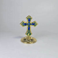 Ornate Standing Orthodox Cross (7 × 5.5 cm) — Enamel & Blue Stones (3 Variants)