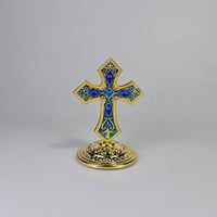 Ornate Standing Orthodox Cross (7 × 5.5 cm) — Enamel & Blue Stones (3 Variants)