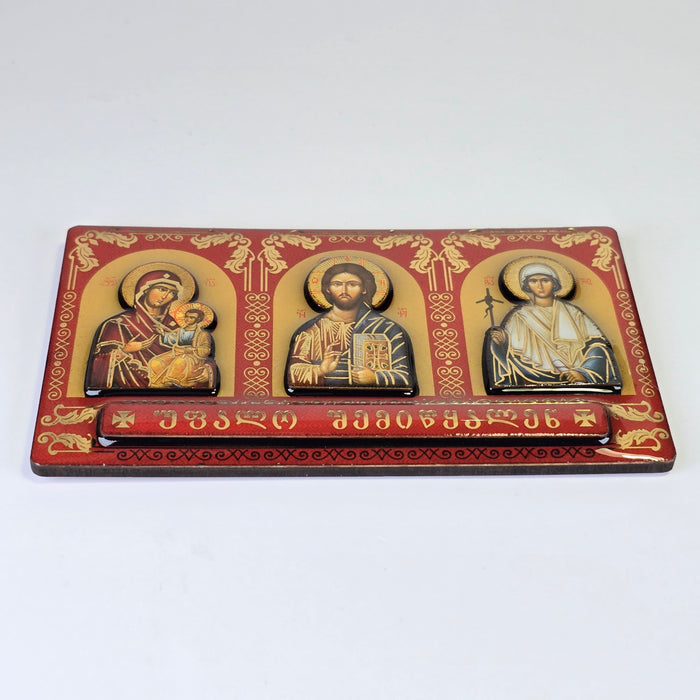 Orthodox Car Dashboard Icon (Triptych) – Theotokos, Christ, and Saint Nino
