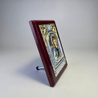 Saint Panteleimon the Healer Icon (12 × 9 cm) – Silver & Gold Tone on Wood