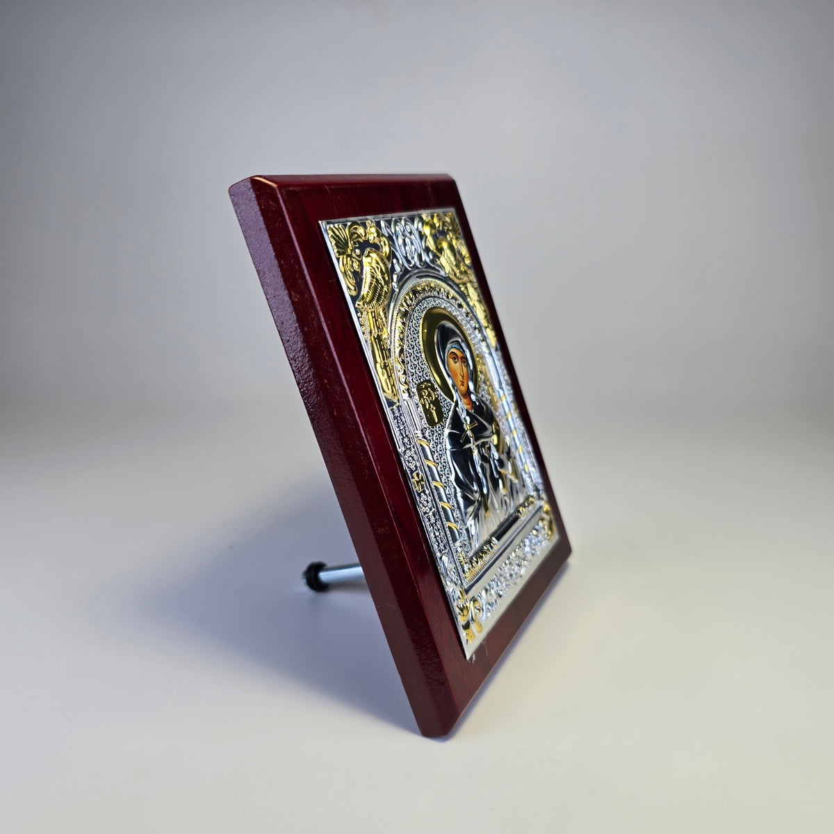 Saint Nino the Enlightener of Georgia Icon (12 × 9 cm) – Silver & Gold Tone on Wood