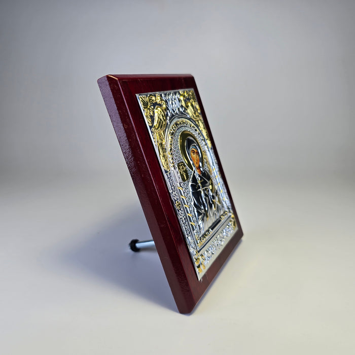 Saint Nino the Enlightener of Georgia Icon (12 × 9 cm) – Silver & Gold Tone on Wood