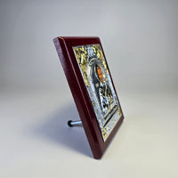 Saint Nicholas the Wonderworker Icon (12 × 9 cm) – Silver & Gold Tone on Wood