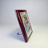 Jesus Christ Pantocrator Icon (12 × 9 cm) – Silver & Gold Tone on Wood