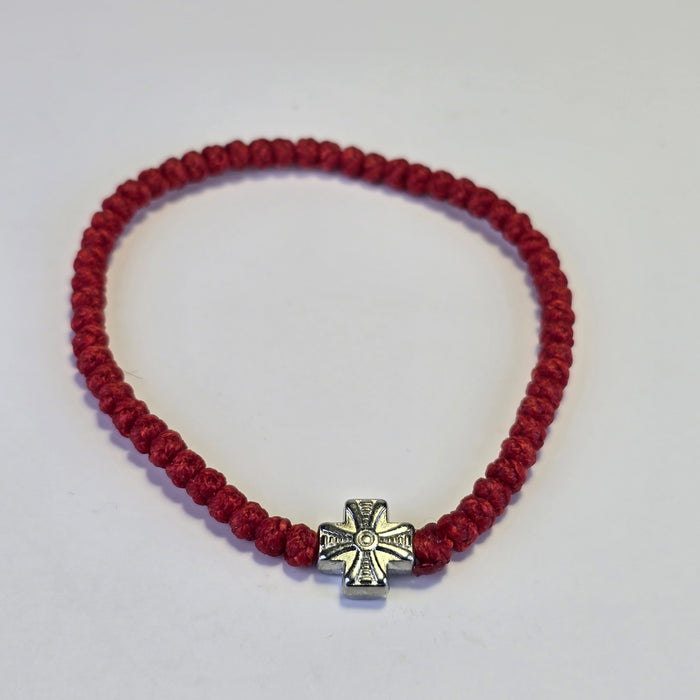 Orthodox Prayer Rope Bracelet (Komboskini) – Red with Metal Cross