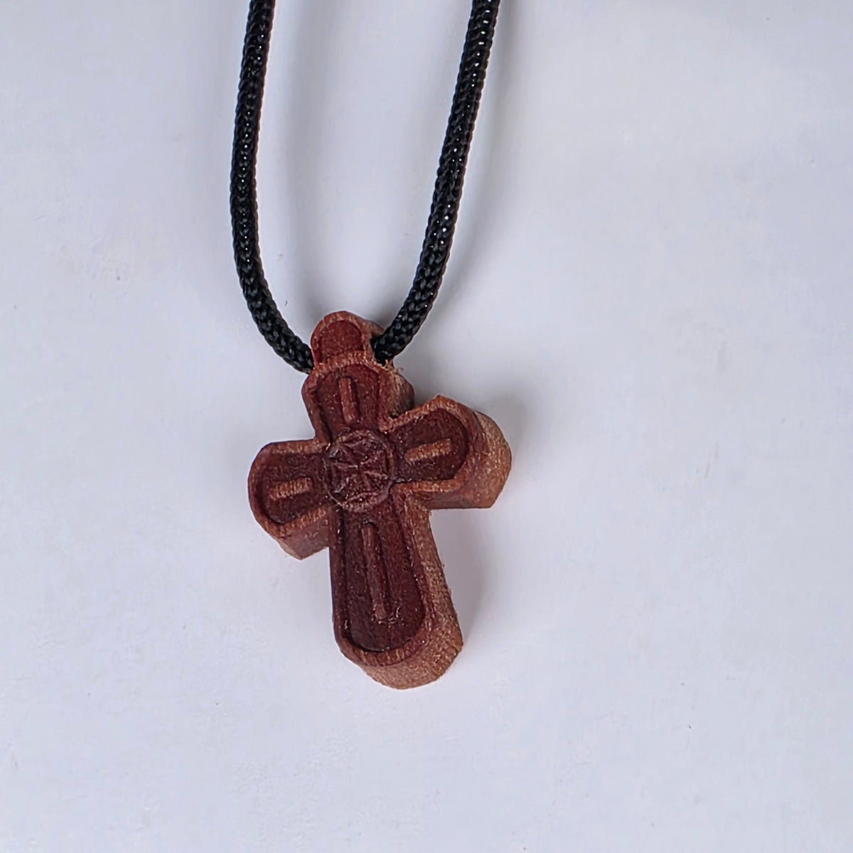 Cross Orthodox Wooden - Small with Bolnuri heart. 2.3 x 1.4 x 0.3 cm
